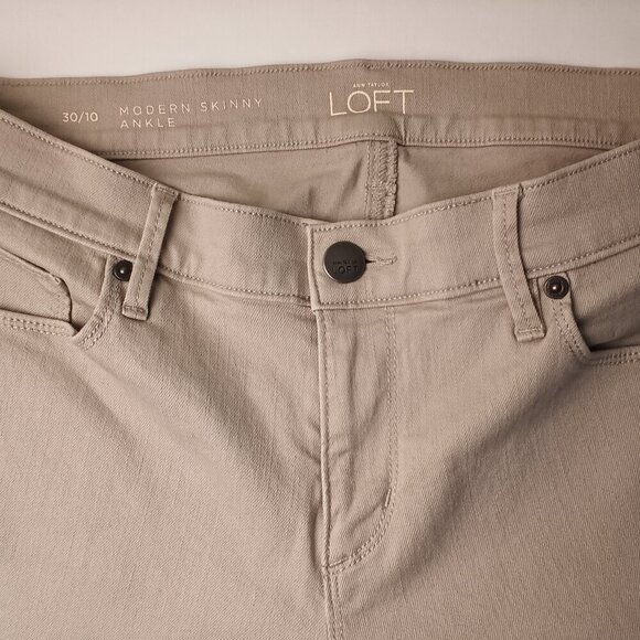 Loft Denim Jeans Size 30/10 Modern Skinny Ankle Mid Rise Tan Color - Picture 3 of 10